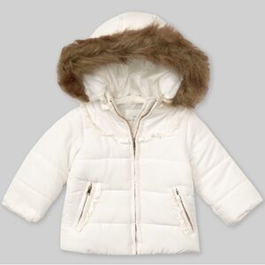 Starting Out Ivory Puffer Coat with Brown Faux Fur